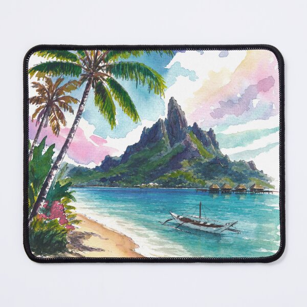 Item preview, Bora Bora Mount Otemanu Watercolor – Tropical Beach and Palm Art Print, Polynesia Travel Gift designed and sold by artshop77.