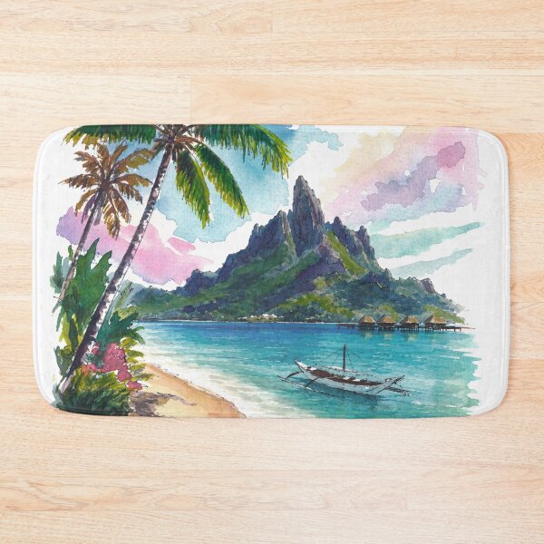 Item preview, Bora Bora Mount Otemanu Watercolor – Tropical Beach and Palm Art Print, Polynesia Travel Gift designed and sold by artshop77.