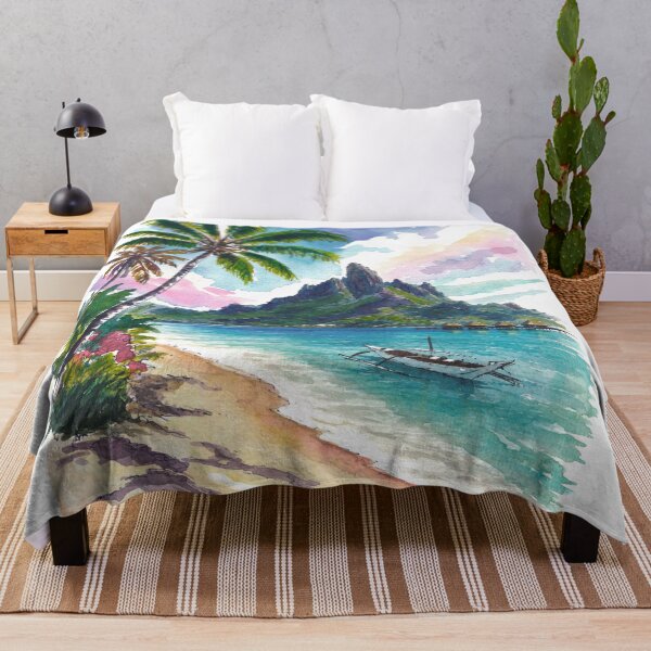 Item preview, Bora Bora Mount Otemanu Watercolor – Tropical Beach and Palm Art Print, Polynesia Travel Gift designed and sold by artshop77.
