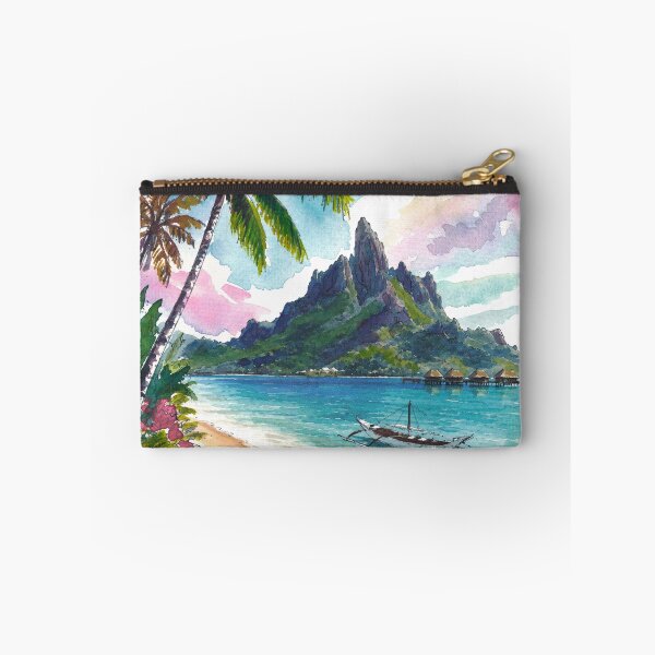Item preview, Bora Bora Mount Otemanu Watercolor – Tropical Beach and Palm Art Print, Polynesia Travel Gift designed and sold by artshop77.