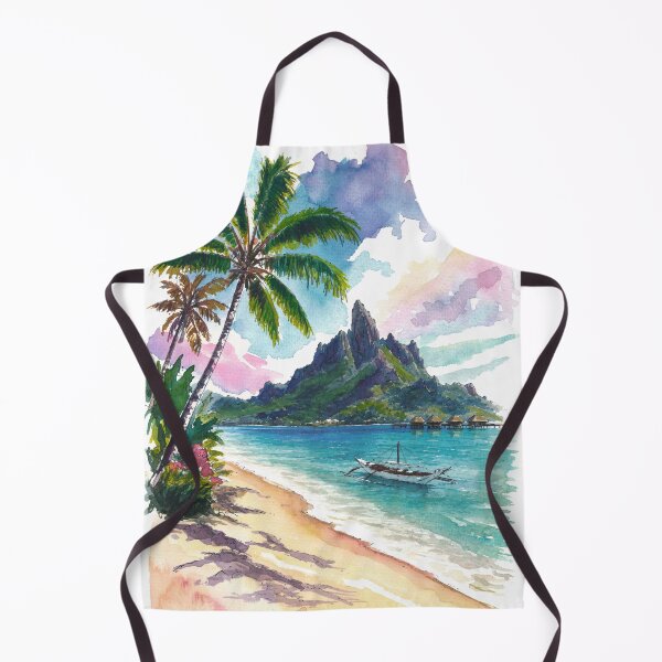 Item preview, Bora Bora Mount Otemanu Watercolor – Tropical Beach and Palm Art Print, Polynesia Travel Gift designed and sold by artshop77.