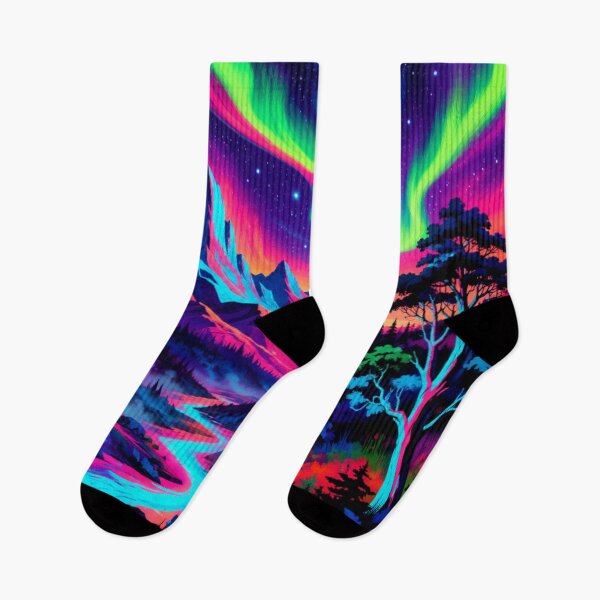 Item preview, Psychedelic Neon Northern Lights Mountain Landscape designed and sold by Nexus Space.