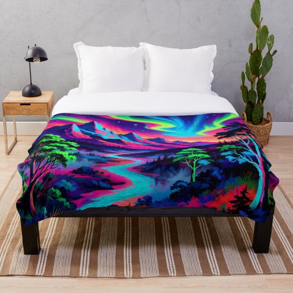 Item preview, Psychedelic Neon Northern Lights Mountain Landscape designed and sold by Nexus Space.