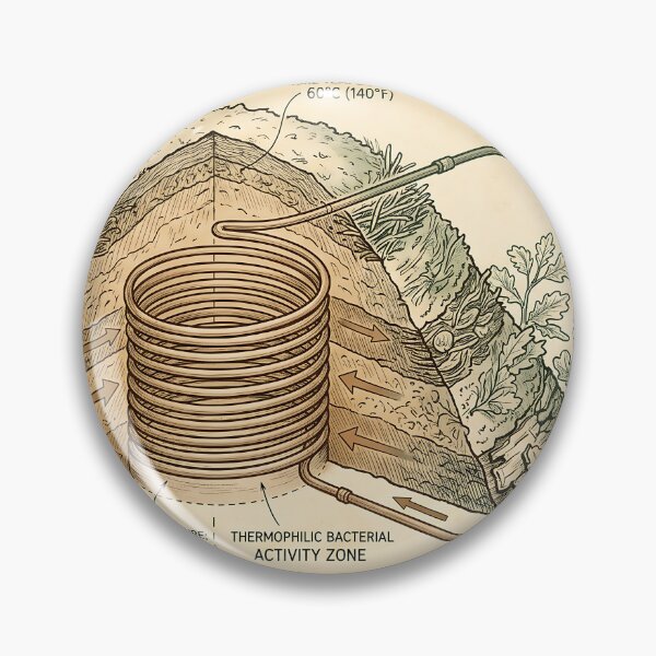Item preview,  Jean Pain Method Compost Water Heater Technical Illustration designed and sold by MintedMinds.