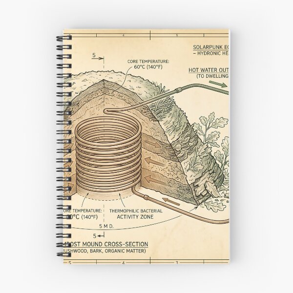 Item preview,  Jean Pain Method Compost Water Heater Technical Illustration designed and sold by MintedMinds.