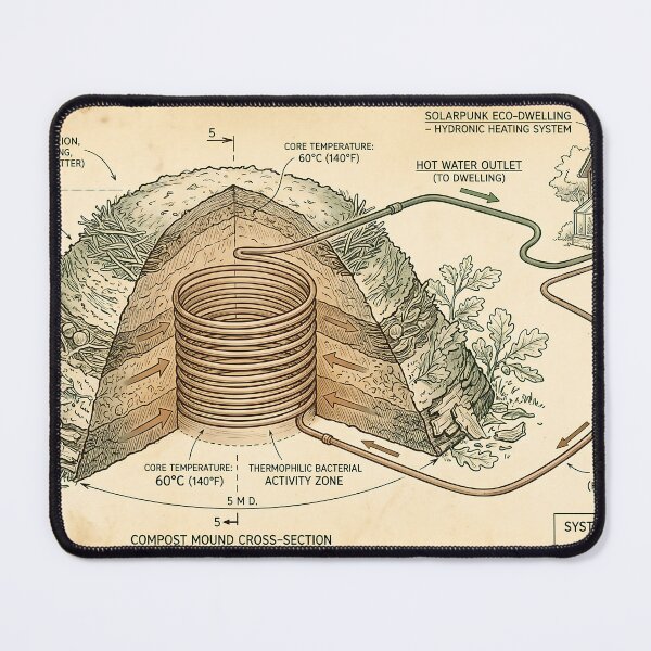 Item preview, Jean Pain Method Compost Water Heater Technical Illustration designed and sold by MintedMinds.