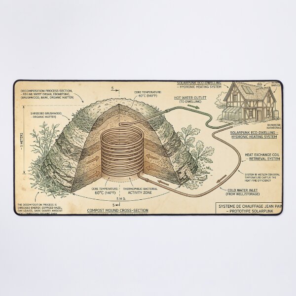 Item preview, Jean Pain Method Compost Water Heater Technical Illustration designed and sold by MintedMinds.
