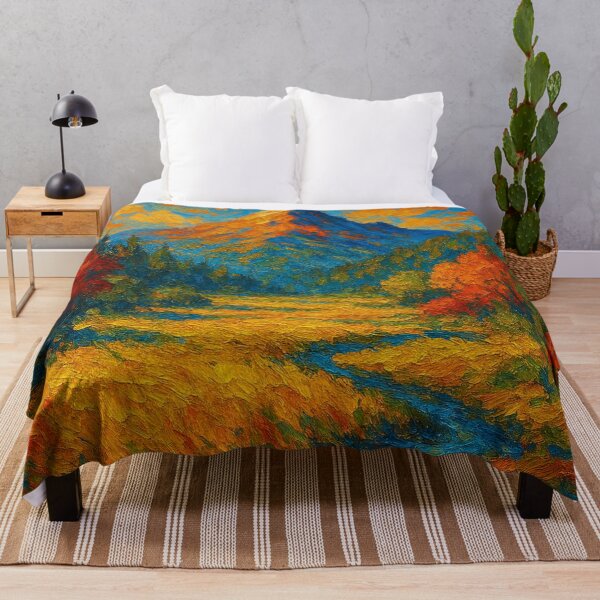 Item preview, Vibrant Sunlit Mountain Meadow Impasto Oil Painting designed and sold by Nexus Space.