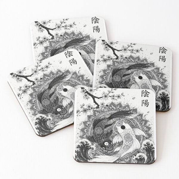 Item preview, Yin Yang Koi Fish Mandala Art Print | Black and White Japanese Koi Wall Art | Sacred Geometry Animal Illustration | Zen Boho Decor designed and sold by suryabumblee.