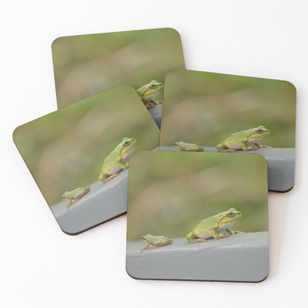 Item preview, Two Green Tree Frogs Resting on Ledge designed and sold by MiraNadaPrints.