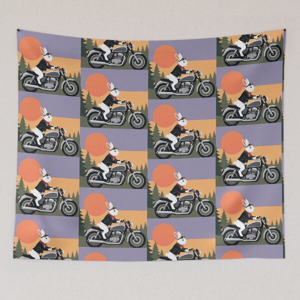 Item preview, Biker Rabbit – Whimsical Sunset Ride Art designed and sold by Dogandesighn.