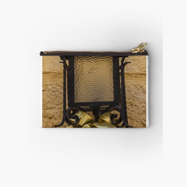 Item preview, Rustic Wrought Iron Lantern Decorated With Gold Bow And Red Ornament On Stone Wall designed and sold by Nmallia.