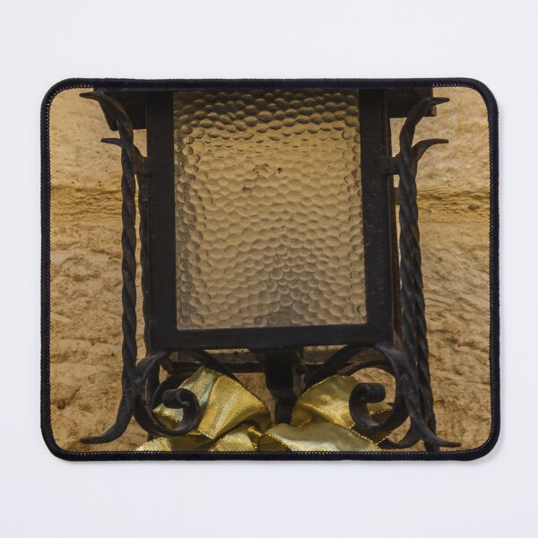 Item preview, Rustic Wrought Iron Lantern Decorated With Gold Bow And Red Ornament On Stone Wall designed and sold by Nmallia.