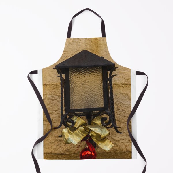 Item preview, Rustic Wrought Iron Lantern Decorated With Gold Bow And Red Ornament On Stone Wall designed and sold by Nmallia.