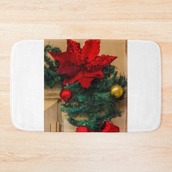Item preview, Red Poinsettia and Garland Christmas Decoration With Ornaments and Bow on Doorway Holiday Display designed and sold by Nmallia.