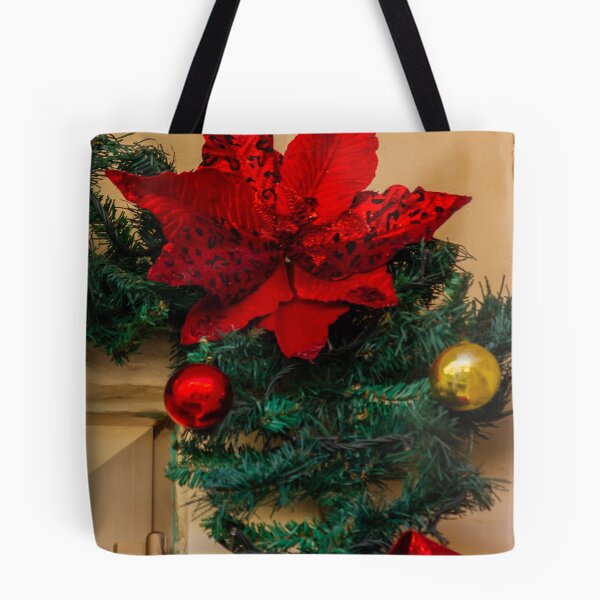 Item preview, Red Poinsettia and Garland Christmas Decoration With Ornaments and Bow on Doorway Holiday Display designed and sold by Nmallia.