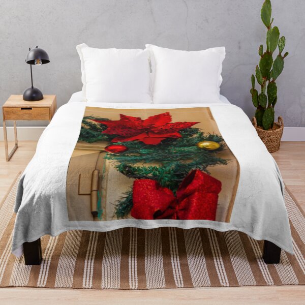 Item preview, Red Poinsettia and Garland Christmas Decoration With Ornaments and Bow on Doorway Holiday Display designed and sold by Nmallia.