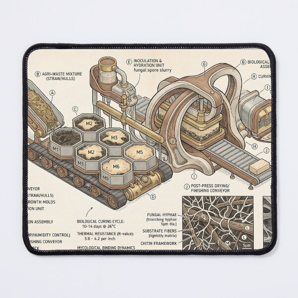 Item preview, Mycelium Insulation Fabrication Press Biological Patent Art designed and sold by MintedMinds.