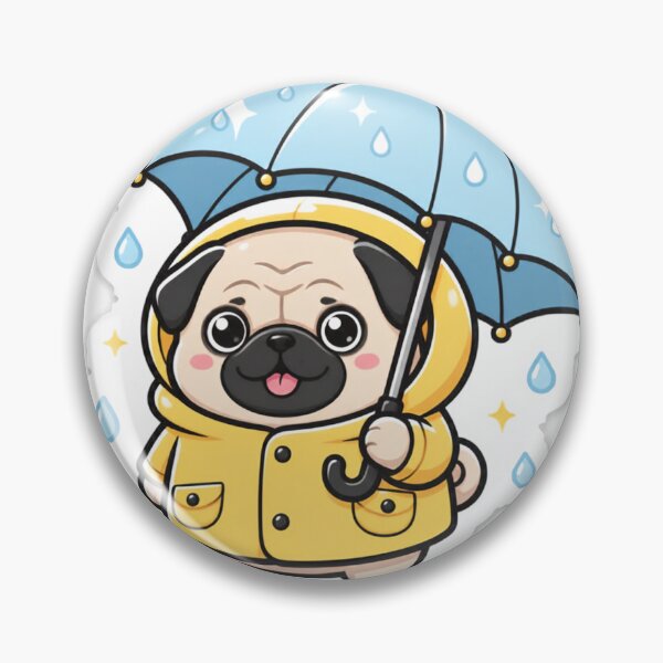 Artikelvorschau, Mops im Regenmantel mit Regenschirm-Aufkleber entworfen und verkauft von ImagoLens.