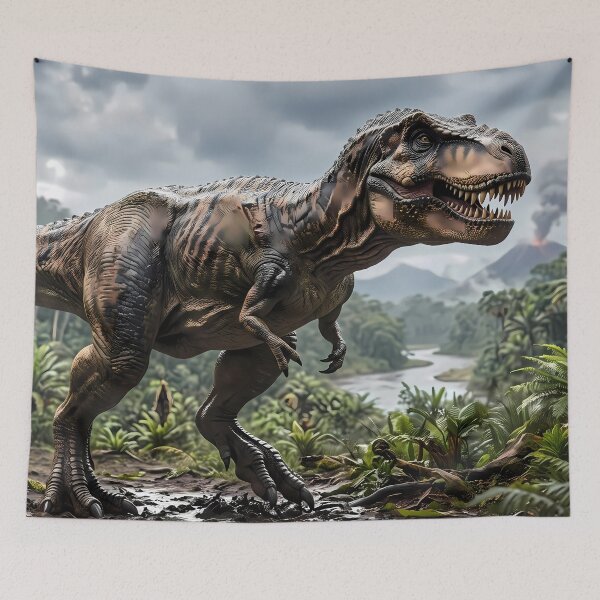 Item preview,  Stegosaurus Tyrannosaurus Rex Dinosaur World Jurassic Landscape Art designed and sold by ART ATTACK ZONE.