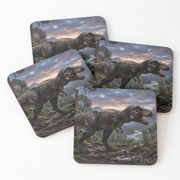 Item preview,  Brachiosaurus Tyrannosaurus Rex Dinosaur World Jurassic Landscape Art designed and sold by ART ATTACK ZONE.