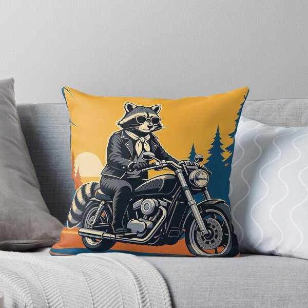 Item preview, Biker Raccoon – Whimsical Sunset Ride Art designed and sold by Dogandesighn.