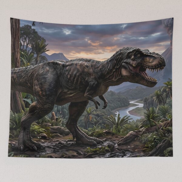 Item preview,  Brachiosaurus Tyrannosaurus Rex Dinosaur World Jurassic Landscape Art designed and sold by ART ATTACK ZONE.