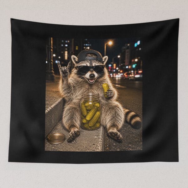 Item preview, Funny Raccoon Eating Pickles Meme, Humor Street Raccoon Pickles Meme designed and sold by 76Valeria.