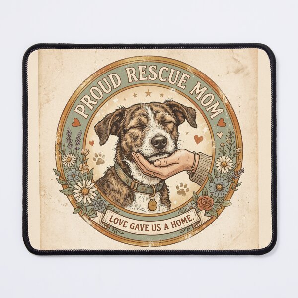 Item preview, Proud Rescue Mom Shirt – Love Gave Us A Home Vintage Rescue Dog Badge Tee designed and sold by DmaarGroup.