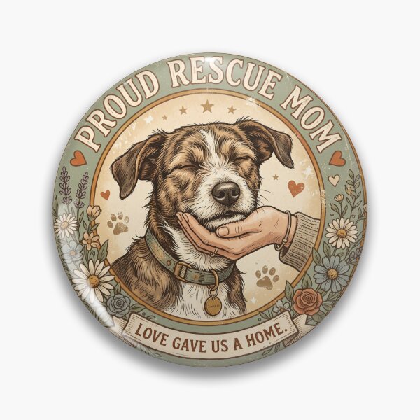 Item preview, Proud Rescue Mom Shirt – Love Gave Us A Home Vintage Rescue Dog Badge Tee designed and sold by DmaarGroup.