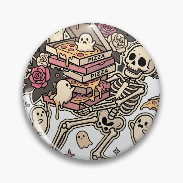 Item preview, Skeleton Lounging Among Pizza Boxes and Cute Ghosts with Roses and Stars designed and sold by MisteryDesigner.