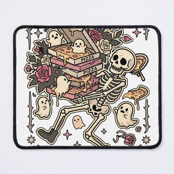 Item preview, Skeleton Lounging Among Pizza Boxes and Cute Ghosts with Roses and Stars designed and sold by MisteryDesigner.