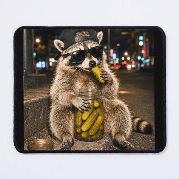 Item preview, Funny Raccoon Eating Pickles Meme, Humor Street Raccoon Pickles Meme designed and sold by 76Valeria.