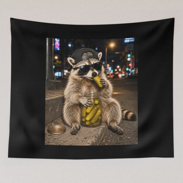 Item preview, Funny Raccoon Eating Pickles Meme, Humor Street Raccoon Pickles Meme designed and sold by 76Valeria.
