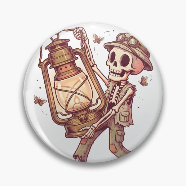 Item preview, Skeleton Explorer in Safari Hat and Goggles Carrying Giant Vintage Lantern with Butterflies designed and sold by MisteryDesigner.