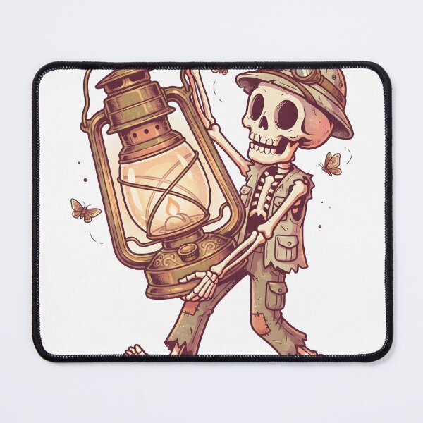 Item preview, Skeleton Explorer in Safari Hat and Goggles Carrying Giant Vintage Lantern with Butterflies designed and sold by MisteryDesigner.