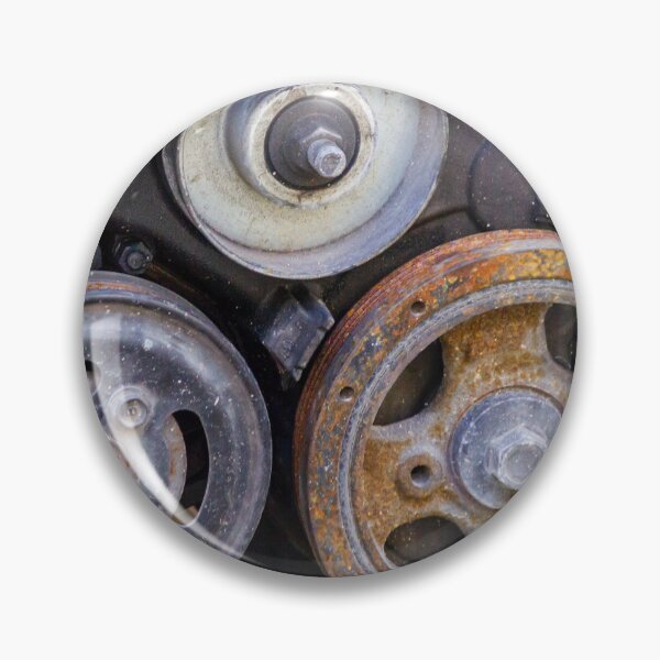 Item preview, Close-Up Of Rusty Engine Pulleys And Worn Belts On Old Automotive Mechanical Part designed and sold by Nmallia.