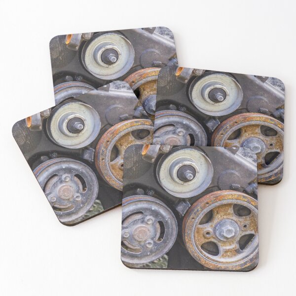 Item preview, Close-Up Of Rusty Engine Pulleys And Worn Belts On Old Automotive Mechanical Part designed and sold by Nmallia.
