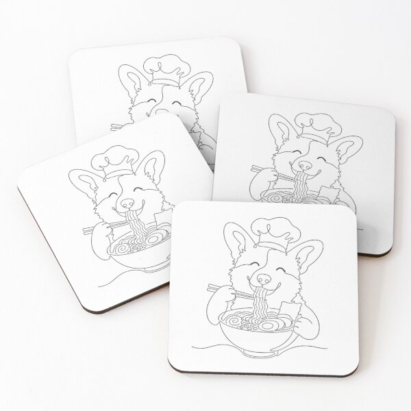 Item preview, Corgi Chef Eating Ramen Noodles designed and sold by Linework Studio.
