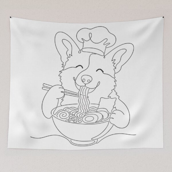 Item preview, Corgi Chef Eating Ramen Noodles designed and sold by Linework Studio.