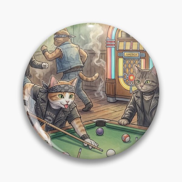 Item preview, Funny rocker cats playing pool in a vintage retro bar designed and sold by TheCoolCatsMx.