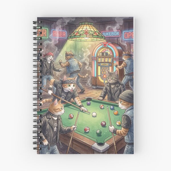 Item preview, Funny rocker cats playing pool in a vintage retro bar designed and sold by TheCoolCatsMx.