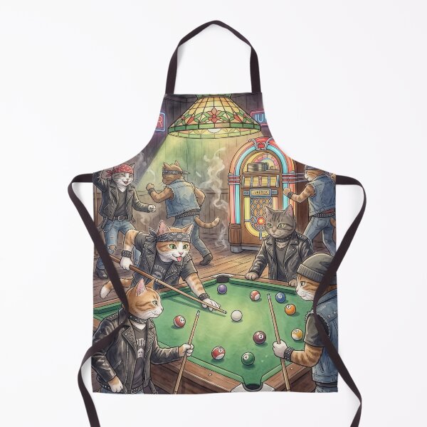 Item preview, Funny rocker cats playing pool in a vintage retro bar designed and sold by TheCoolCatsMx.