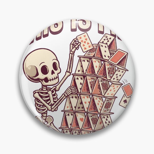 Item preview, Skeleton Kneeling and Carefully Placing Card on Top of Wobbly House of Cards designed and sold by MisteryDesigner.