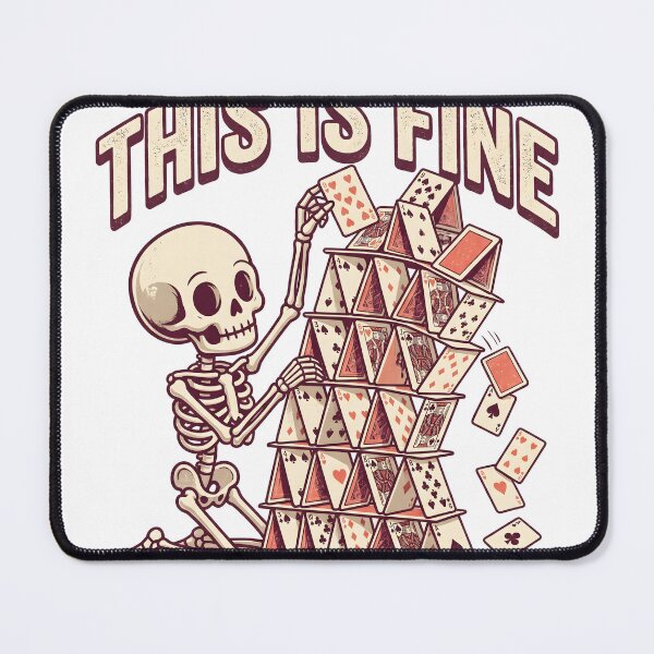 Item preview, Skeleton Kneeling and Carefully Placing Card on Top of Wobbly House of Cards designed and sold by MisteryDesigner.