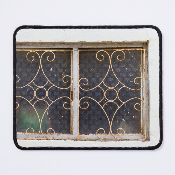 Item preview, Vintage Decorative Wrought Iron Window Grille With Rusted Pattern Against White Plaster Wall designed and sold by Nmallia.