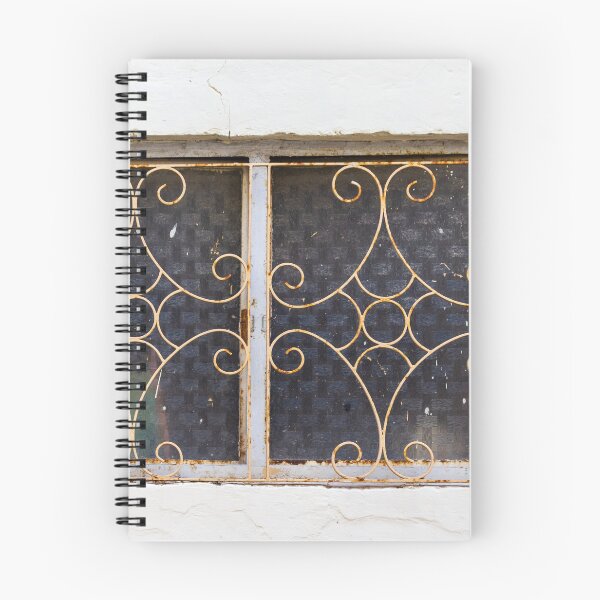 Item preview, Vintage Decorative Wrought Iron Window Grille With Rusted Pattern Against White Plaster Wall designed and sold by Nmallia.