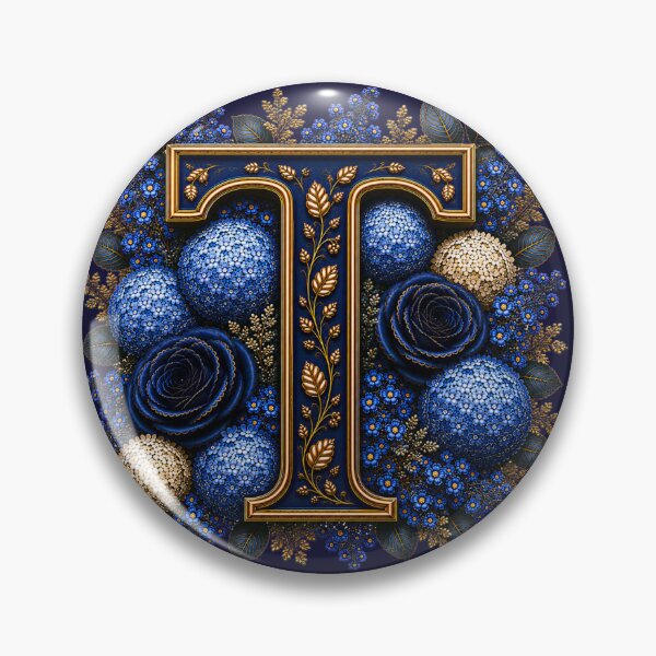 Item preview, Elegant Letter T Monogram with Blue Hydrangeas & Gold Botanical Design | Luxury Floral Initial Art designed and sold by MoodLay.