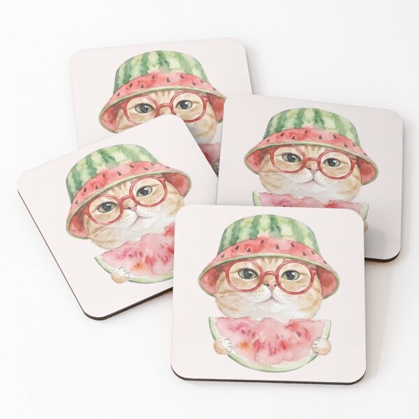 Item preview, Cute Watermelon Cat Sticker | Kawaii Cat with Watermelon Hat designed and sold by Mavie Bloom.