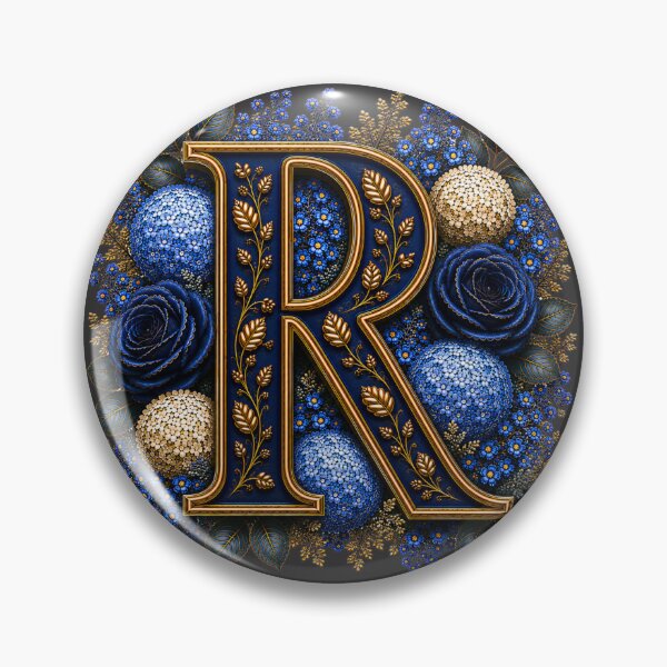Item preview, Elegant Letter R Monogram with Blue Hydrangeas & Gold Botanical Design | Luxury Floral Initial Art designed and sold by MoodLay.
